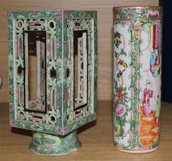 A Canton vase and a light